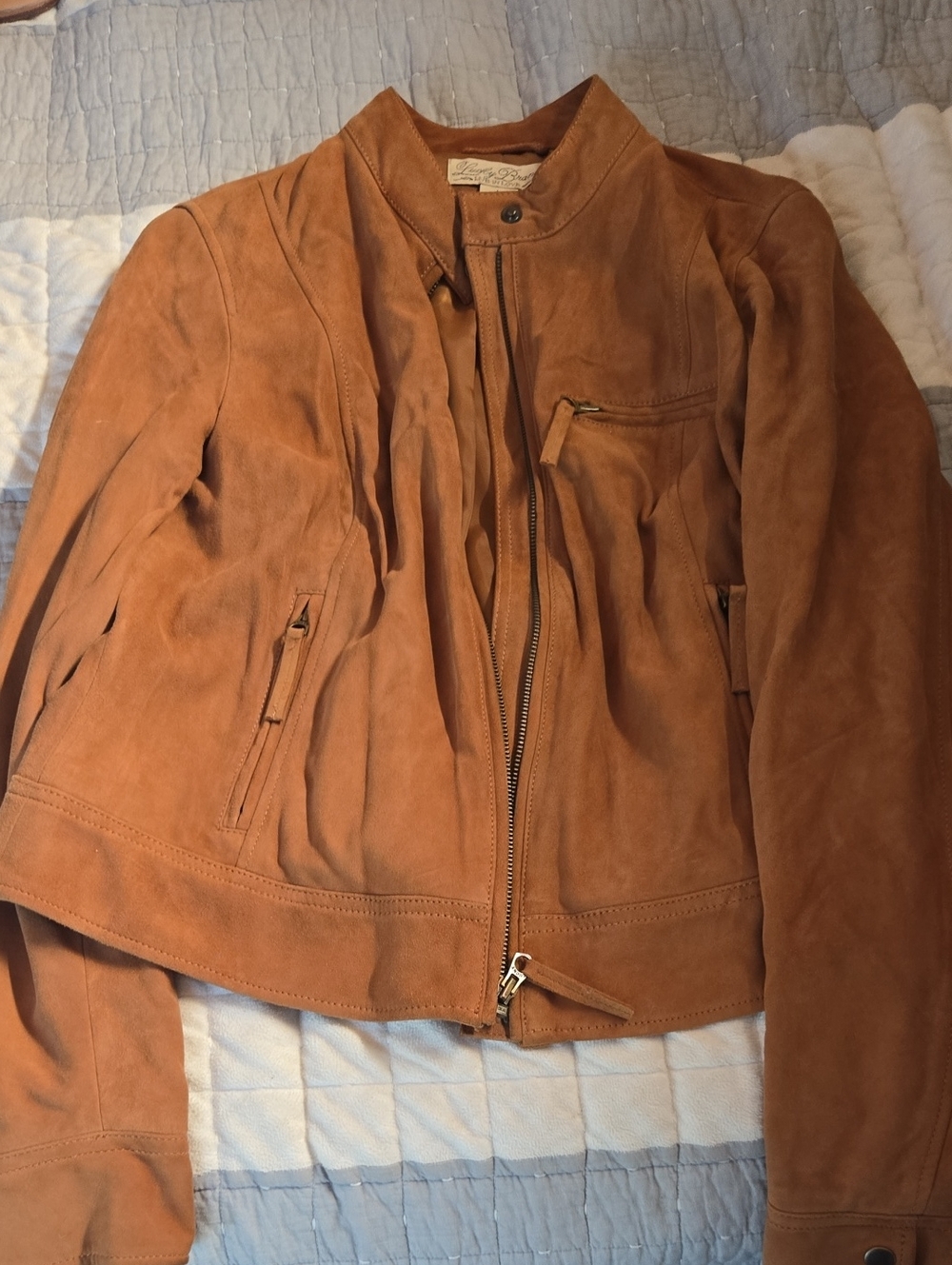 Lucky Brand Cognac Real Suede Zip Jacket